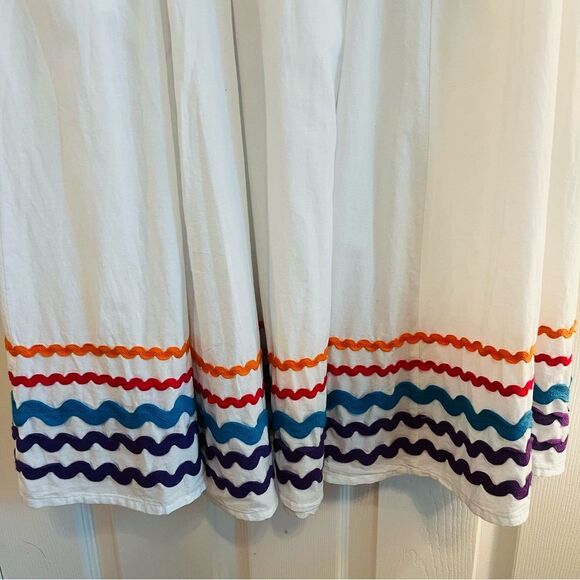 Anthropologie Moon Orchids White A-Line Skirt with Colorful Trim - Picture 4 of 6